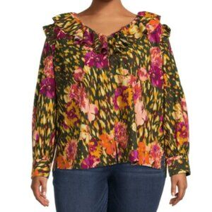 Terra & Sky Plus Size Long Sleeve Ruffle Top Size 2X, NWT